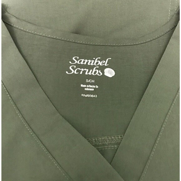 Sanibel Scrubs Stretch Top Women's S Olive V-Neck 4 Pockets Poly Rayon Spandex - Picture 3 of 12